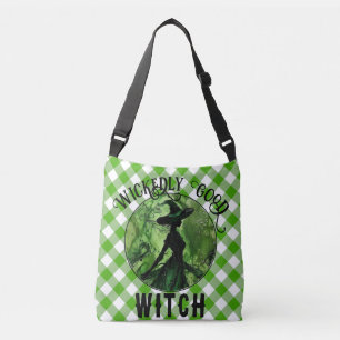 Bolso Cruzado Bruja Pintada Malignamente Bien Verde Gingham Plai
