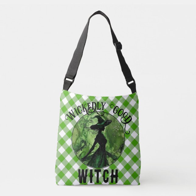 Bolso Cruzado Bruja Pintada Malignamente Bien Verde Gingham Plai (Anverso)