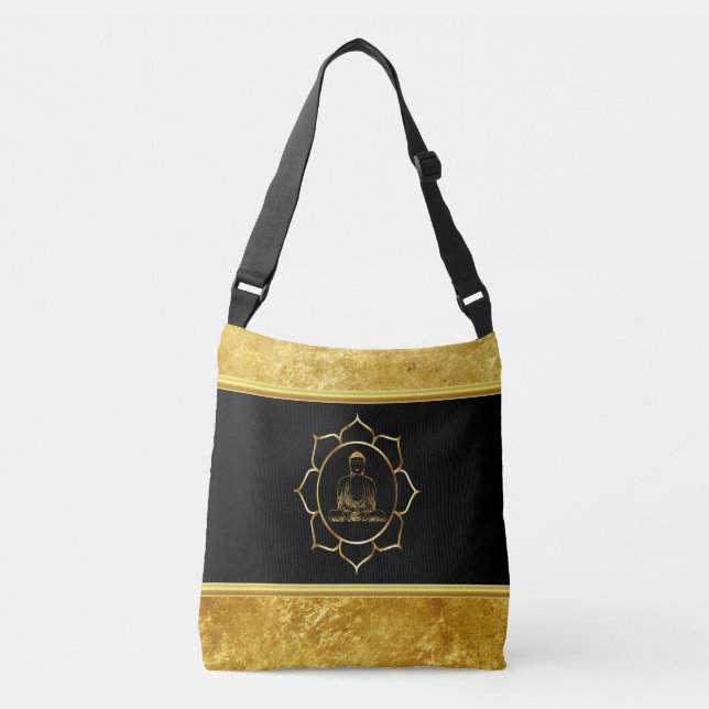 Bolso Cruzado Buda haciendo meditación de yoga Relieve metalizad (Anverso)