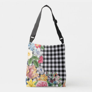 Bolso Cruzado Búfalo blanco negro moderno comprueba la floral vi