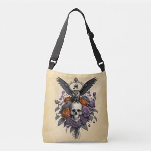 Bolso Cruzado Búho de cráneo Rosas Purpura y Cobre