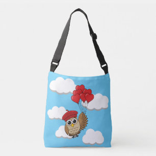 Bolso Cruzado Búho lindo volando con globos cardíacos