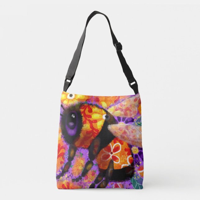 Bolso Cruzado Bumble Bumble Bee Resumen Naranja artístico floral (Reverso)