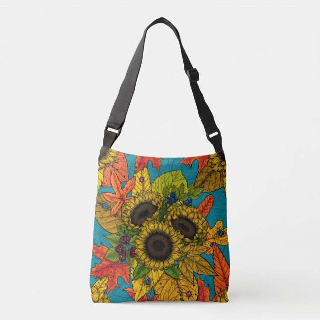 Bolso Cruzado Buqué de otoño en azul (Anverso)