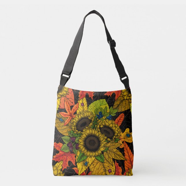 Bolso Cruzado Buquet de otoño sobre negro (Anverso)