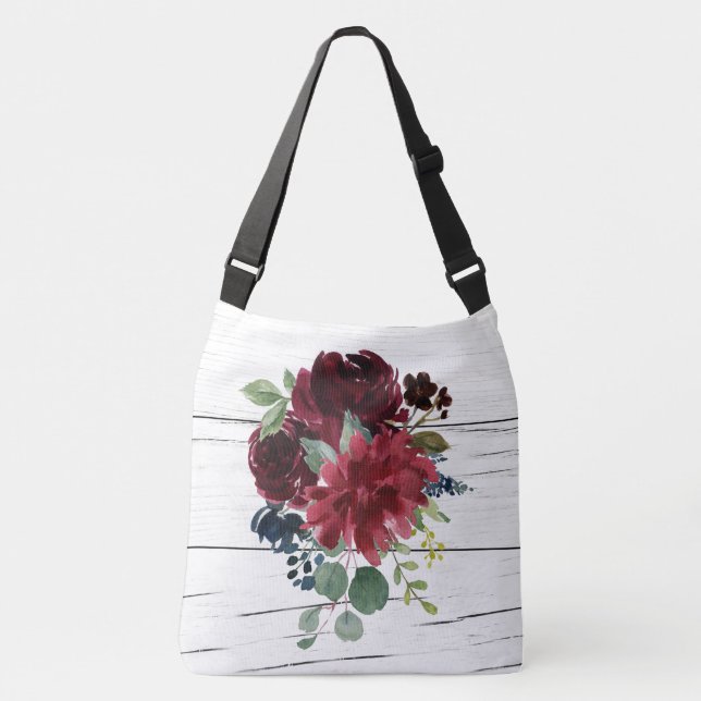 Bolso Cruzado Burgundy Floral Elegante acuarela Rústica (Anverso)