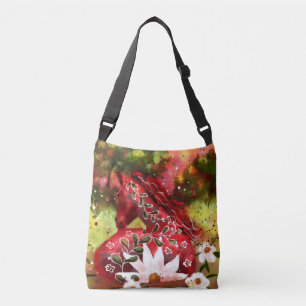 Bolso Cruzado Caballo de margarita Abstracto Arte Rojo Blanco Fl
