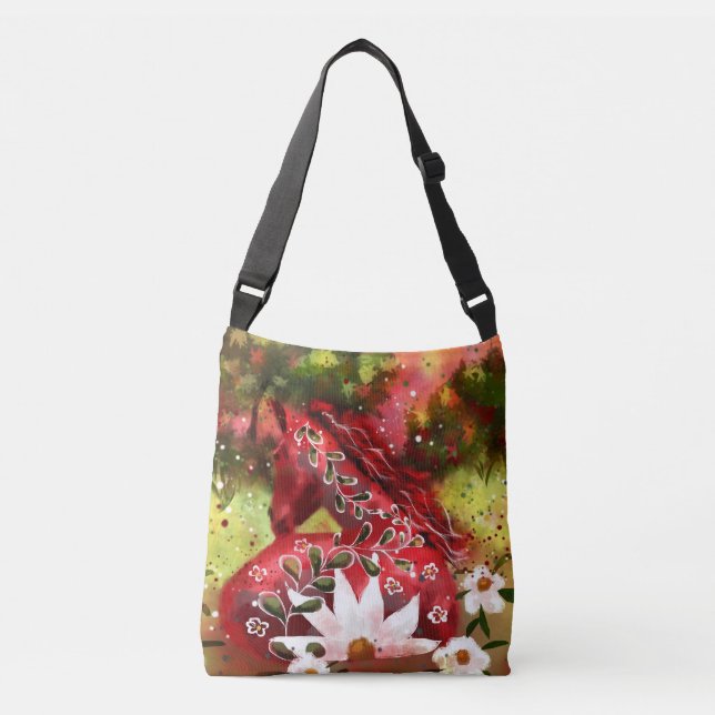 Bolso Cruzado Caballo de margarita Abstracto Arte Rojo Blanco Fl (Anverso)
