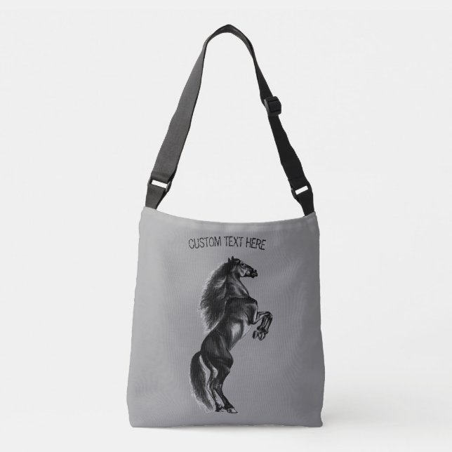 Bolso Cruzado Caballo salvaje negro vertical - Dibujo - Añadir e (Anverso)