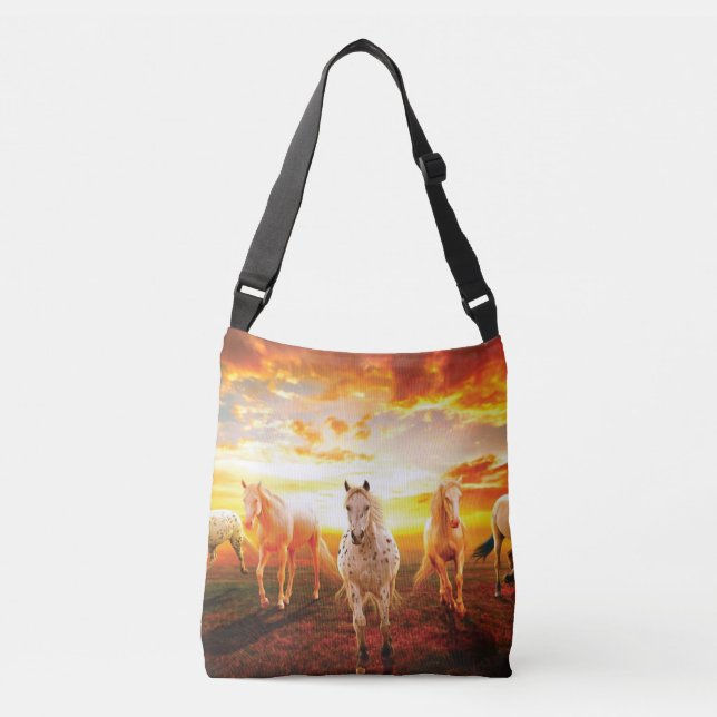 Bolso Cruzado Caballos al atardecer lanzando almohada (Anverso)