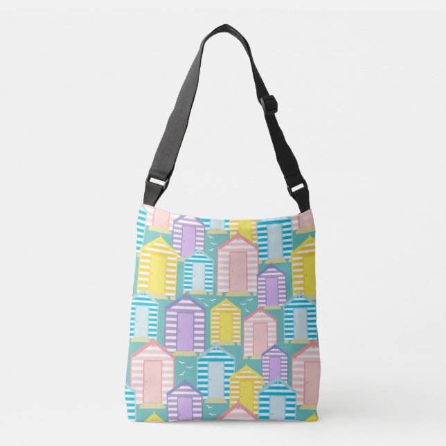 Bolso Cruzado Cabaña De Playa Cute Pastel Striped (Anverso)