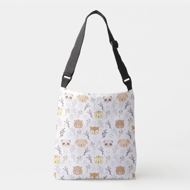 Bolso Cruzado Cabeza Animal Adorable Y Patrón Floral (Anverso)