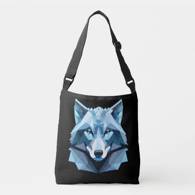 Bolso Cruzado Cabeza de lobo geométrica azul (Anverso)