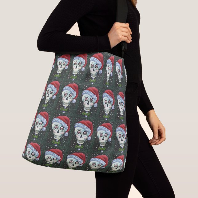 BOLSO CRUZADO CABEZA MUERTA SANTA SKULL, NAVIDADES SKELETON HUMO (Detalle)