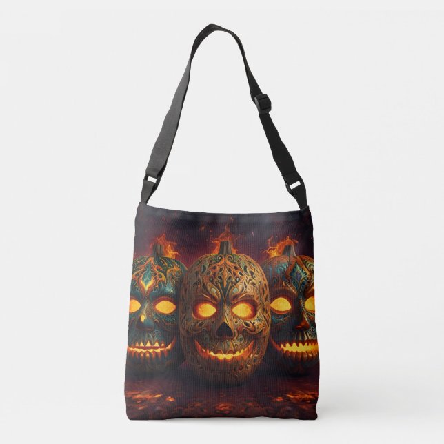Bolso Cruzado Cabezas de calabaza de Halloween (Reverso)