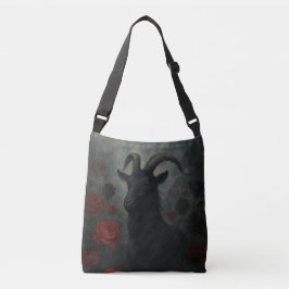 Bolso Cruzado Cabra negra gótica con rosas rojas arte oscuro