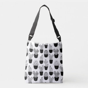 Bolso Cruzado Cacti Black Line Art Gran Patrón Crossbody Bag