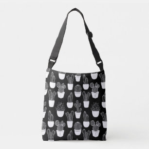 Bolso Cruzado Cacti White Line Art Gran Patrón Crossbody Bag
