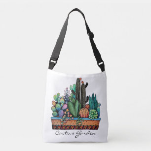 Bolso Cruzado Cactus Garden Cute Watercolor En Pot