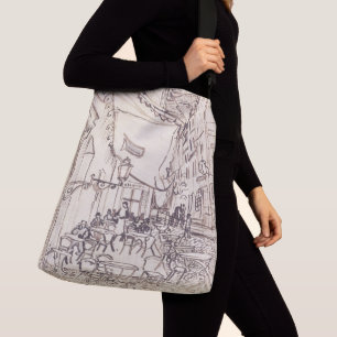 Bolso Cruzado Cafetería por la noche, Bella Artes Sketch, Van Go