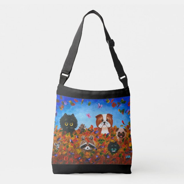 Bolso Cruzado Caída Sale Gatos Perro Raccoon Art (Anverso)