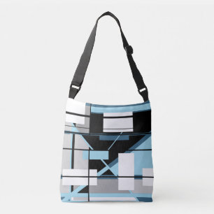 Bolso Cruzado Cajas blancas en diseño geométrico azul, gris y ne