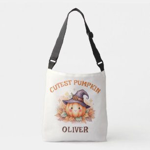 Bolso Cruzado Calabaza de bruja linda con hojas de otoño