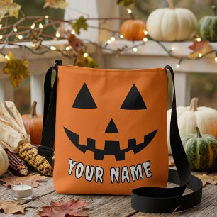 Bolso Cruzado Calabaza Naranja Personalizada de Halloween con Tu