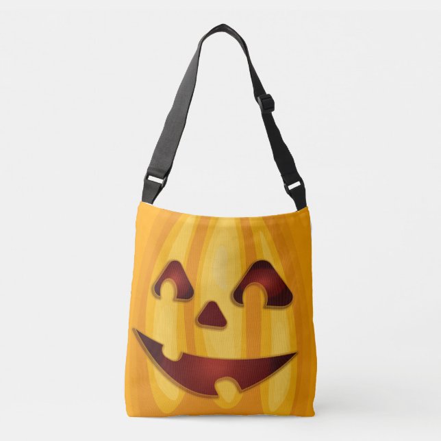 Bolso Cruzado Calabaza tallada sonriendo diseño de Halloween (Anverso)