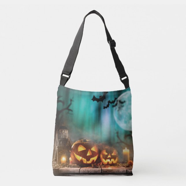Bolso Cruzado Calabazas y murciélagos de Halloween (Anverso)