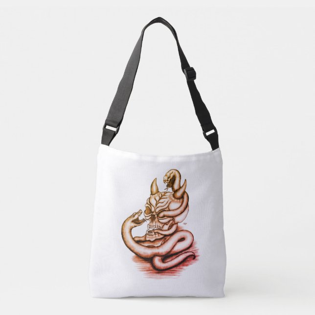 Bolso Cruzado Calavera - Cabeza malvada con serpiente (Anverso)