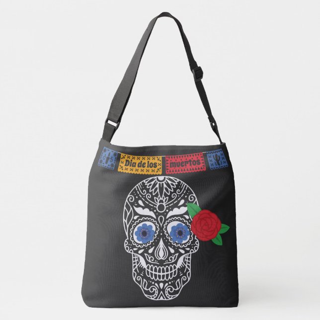 Bolso Cruzado Calavera de azúcar de Dia De Los Muertos (Reverso)