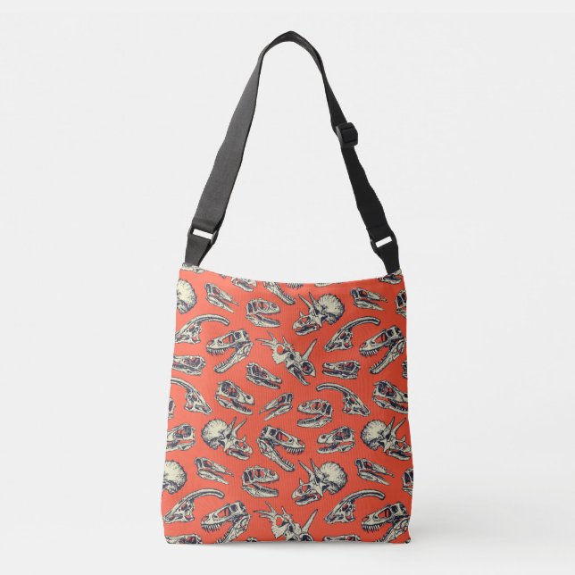 Bolso Cruzado Calaveras de dinosaurios de naranja y marina (Anverso)