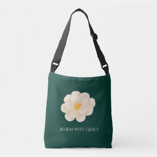 Bolso Cruzado Camelia Blanca Elegante Floración Botánica Verde P