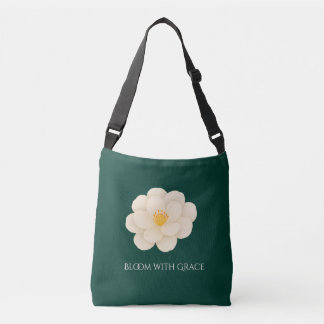 Bolso Cruzado Camelia Blanca Elegante Floración Botánica Verde P