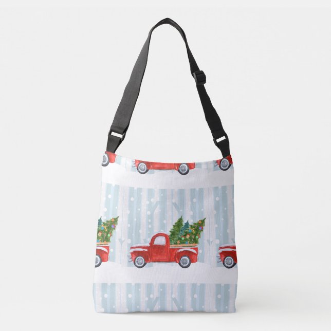 Bolso Cruzado Camioneta pickup roja del navidad en un camino (Anverso)