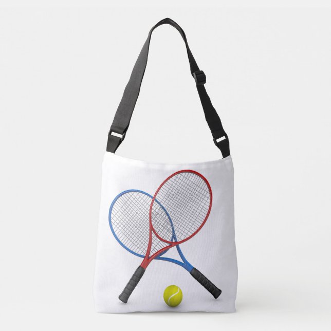 Bolso Cruzado Camisas de tenis rojas azules 3D y pelota (Anverso)
