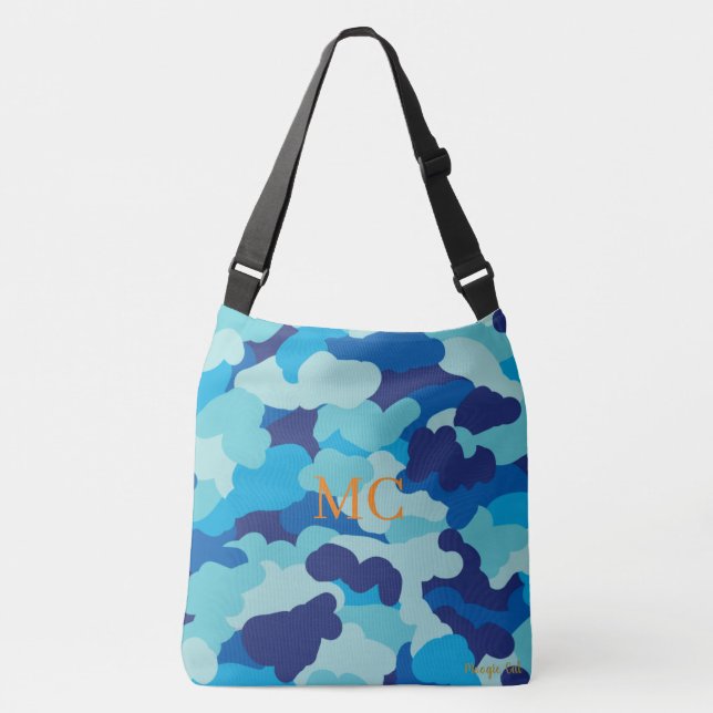 Bolso Cruzado Camo Camouflage personalizable nubes verdes azules (Anverso)