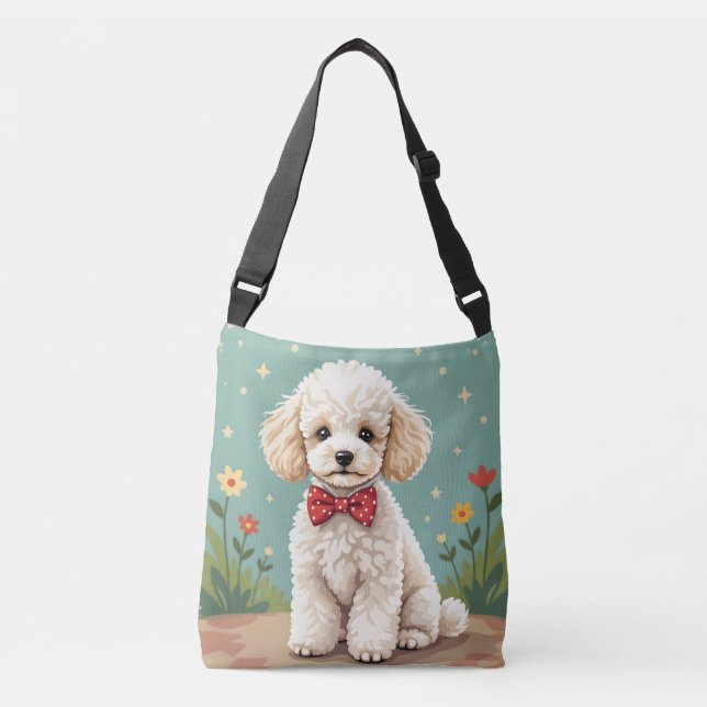 Bolso Cruzado Caniche blanco adorable con corbata (Anverso)