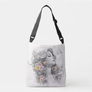 Bolso Cruzado Cara de mujer con efecto texturizado de flores