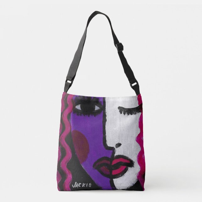 Bolso Cruzado Cara Femenina Abstracta Divertida (Reverso)