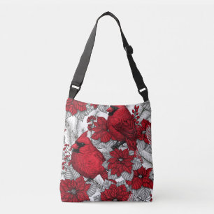 Bolso Cruzado Cardenales y poinsettia en rojo y blanco