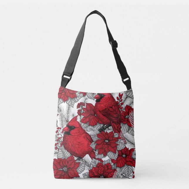 Bolso Cruzado Cardenales y poinsettia en rojo y blanco (Anverso)