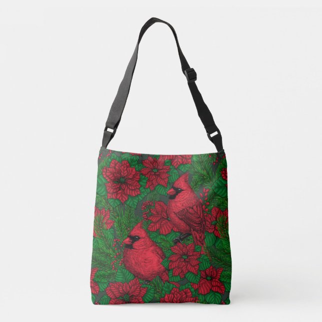 Bolso Cruzado Cardenales y poinsettia para Navidades (Reverso)