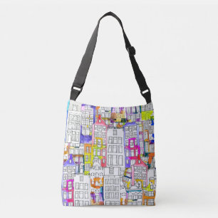 Bolso Cruzado Casas de Amsterdam: Patrón Seamless de acuarela