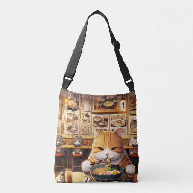 Bolso Cruzado Cat Eating Ramen v1 (Anverso)