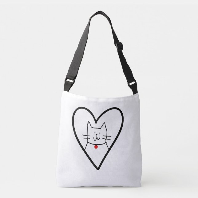 Bolso Cruzado Cat in Heart Doodle  (Anverso)