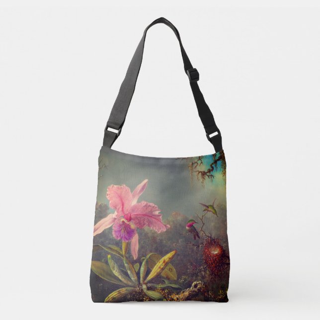 Bolso Cruzado Cattleya Orchid y tres Hummingbirds Heade (Anverso)