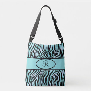Bolso Cruzado Cebra de rayas con monograma turquesa, verde azula