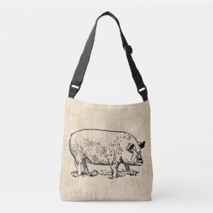 Bolso Cruzado Cerdo ilustrado con fondo de guión de época